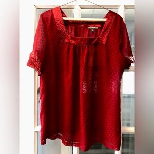 Apt 9 Short Sleeve Top, Red with Red Polka Dots, Size XL